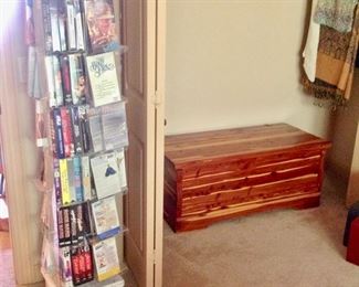 Revolving Book Rack/VHS Tape Rack, Cedar Chest