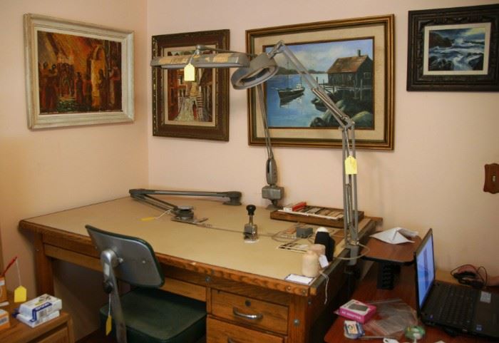 Vintage Drafting Table & Tools