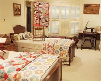 Pr. American Oak Twin Beds, VIntage Children's Toys and Furniture, FINE quilts