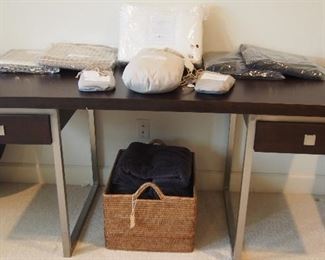 Modern Desk.  Linens on top Restoration Hardware Italian Linens, Cashmere Throws and more NEVER OPENED