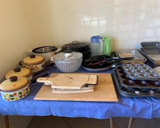Pots and pans .. salad spinner and cutting boards