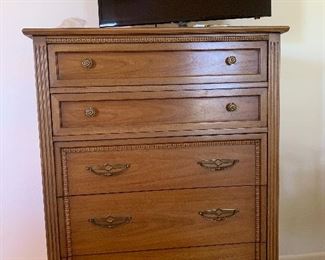 Mid century Drexel dresser and 32 inch TV