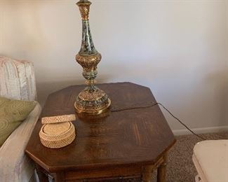 Mid century lamp and oak end table