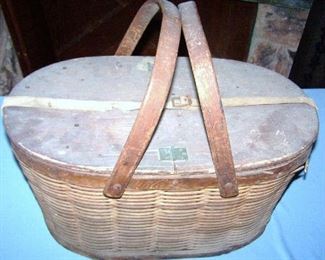 Victorian Tin Lined Picnic Basket with Ice Compartment
