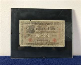 framed WWI German 1,000 mark