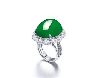 Lot 887 Jadeite  Diamond Ring GIA