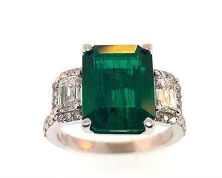 Lot 9791 Emerald  Diamond Ring
