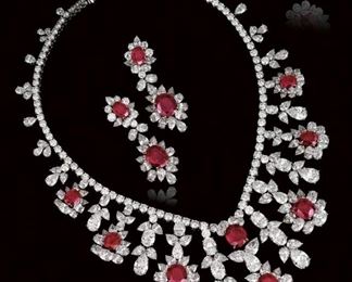 Lot 587 Ruby  Diamond Necklace Set