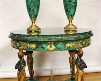 Malachite Bronze Table with Vase