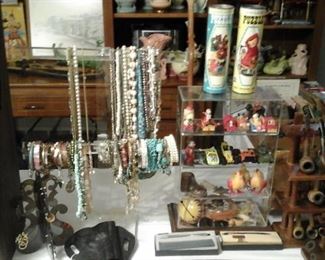 Costume jewelry,  tobacco pipes, vintage puzzles,  vintage toys, cross pens