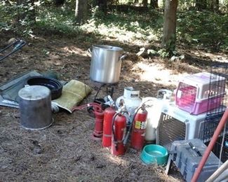 pet carriers, fire extinguishers, full propane tanks, fryers 