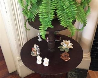 Tiered Table w/Porcelain Collectibles