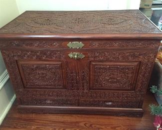 Asian Inspired Carved Chest
