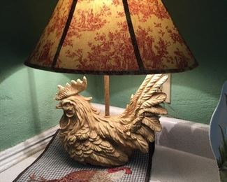 Rooster Lamp w/Toile Lamp Shade