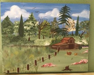 Painted Barn/Pasture on Canvas