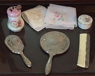 Vintage Comb/Mirror Set~ Handkerchiefs
