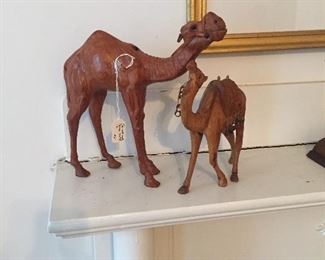Wood Carved Camel Set