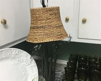Metal Lamp w/Wicker Shade