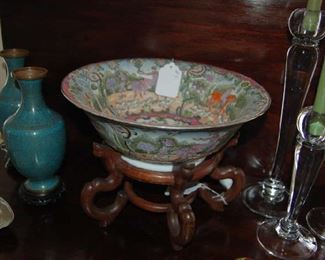 Cloisonné vases and Oriental bowl