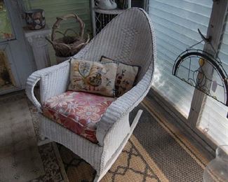 Antique porch wicker and stain glass panels