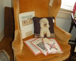 Pair of velvet wing chairs
