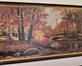A large, gorgeous piece of artwork depicting beautiful fall foliage.  By "Robert Wood" (1965).