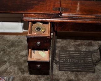 Inside drawers Singer cabinet