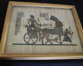 Framed Egyptian art print on rice gauze