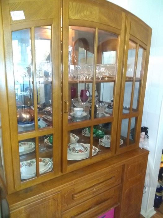 Wood China Cabinet with working lighting