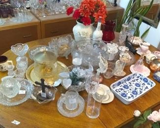 Crystal, Glassware, Milk Glass as well as Salt Shakers, Coffee Mugs, Decorate Figurines 