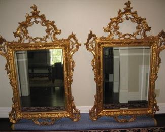 Pair of ornate gold gilt mirrors-the one on the right was slightly damaged(lower right) in the move, but we have the pieces for repair
