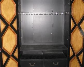 Large armoire or bar. Hardware for hanging glasses is installed.