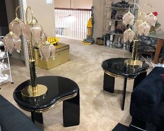 Black lacquer coffee and end tables