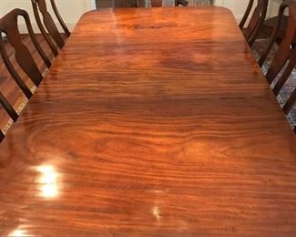 19th century twin pedestal dining room table with two leaves. 