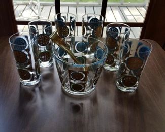 Mid century Glasses (Set of 6) & Ice Bucket