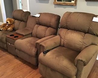 2  La-Z-Boy “like-new” rocker/recliners with center console.       1 La-Z-Boy life chair            