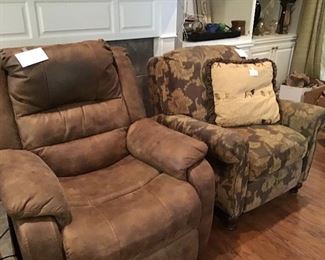One lift chair and floral print recliner.