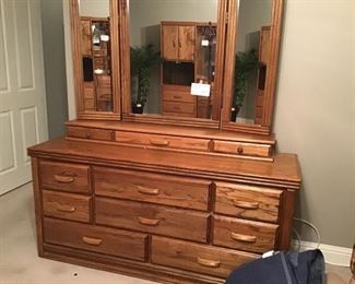 Oak cedar lined dresser with mirror.