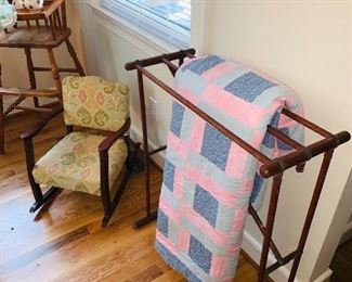 Antique Quilt Rack, Handmade Quilt 