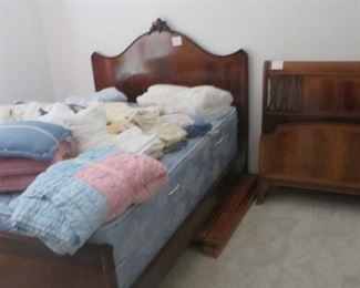 Antique Mahogany Double Bed, pair of Antique Mahogany Twin Beds, Linens