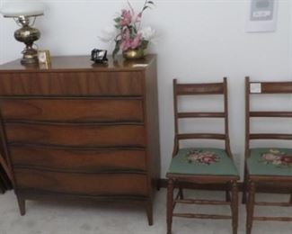 Chest, Pair of Needlepoint Chairs