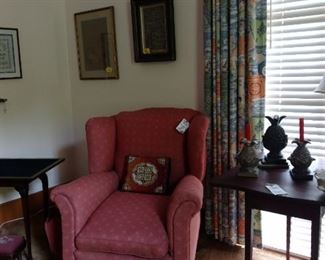 Small Queen Anne Game Table, Upholstered Ball and Claw Foot Chair, Large Mahogany Game Table