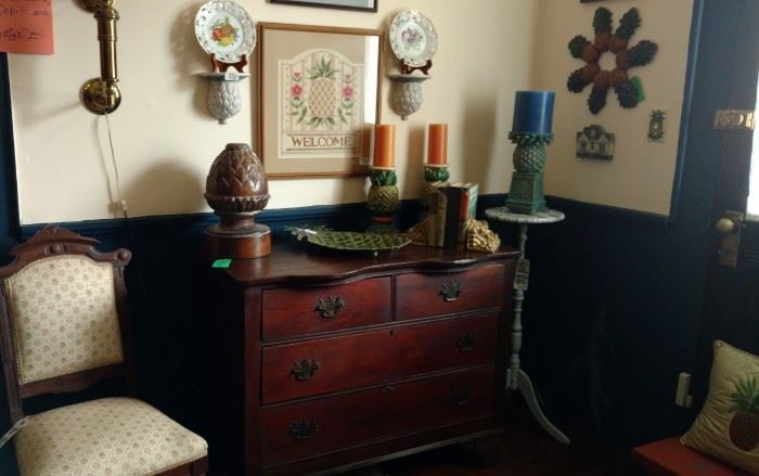 Eastlake Chair, Oak Chest, Marble-top Plant Stand