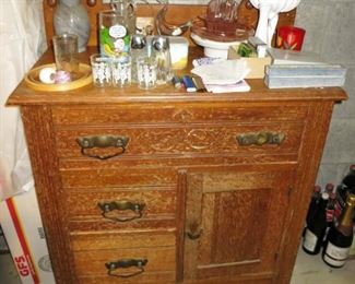 Antique commode, misc. glass collectibles