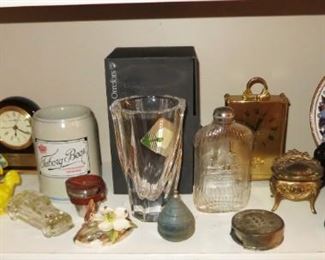 Orrefers vase w/ box, vintage glass, plastic, metal collectibles, collectible plate & vase made in Greece