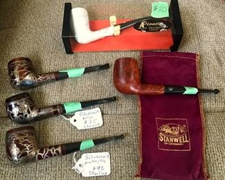 Vintage pipes, 3 with sterling silver overlay. 