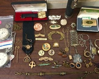 Several antique & vintage watches, watch fobs, vintage jewelry plus more!