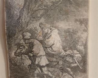 THE ETCHING IN INSET OF REMBRANDT ETCHING 1633 "FLIGHT INTO EGYPT"
