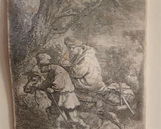 THE  ETCHING IN INSET OF REMBRANDT ETCHING 1633 "FLIGHT INTO EGYPT" 