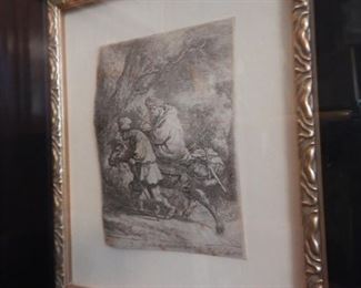 INSET OF REMBRANDT ETCHING 1633 "FLIGHT INTO EGYPT"  